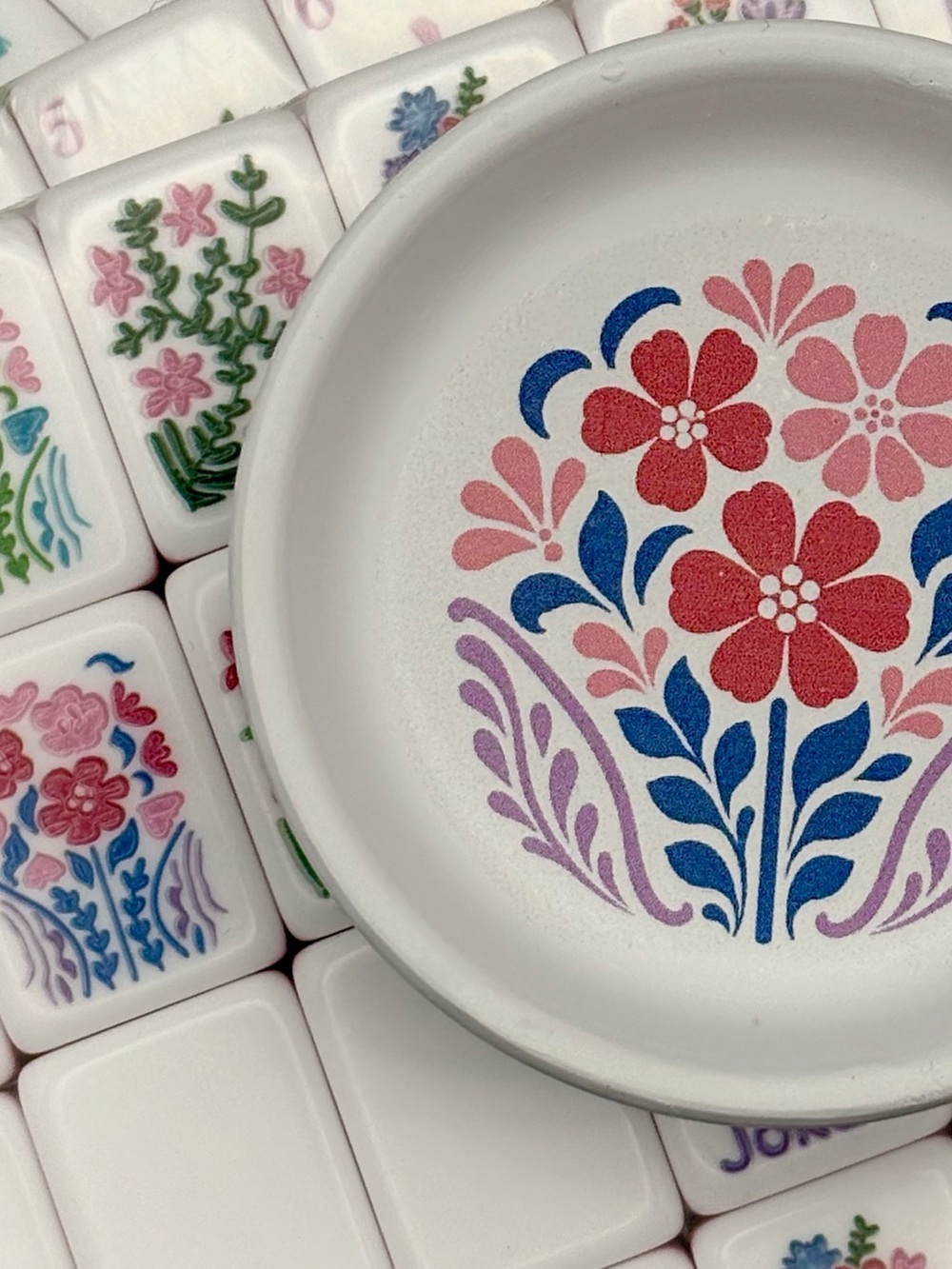 Mahjong Tiles Ceramic Dice Dish Pink Blue Green